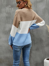 Lantern Loose Sleeve Pullover Contrast Color Sweater