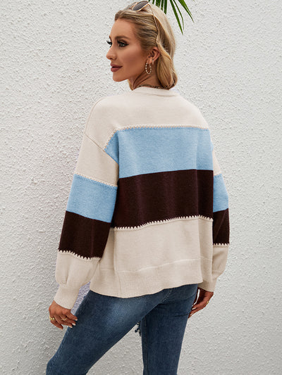 Loose Striped Color Matching Coat Knitted Cardigan