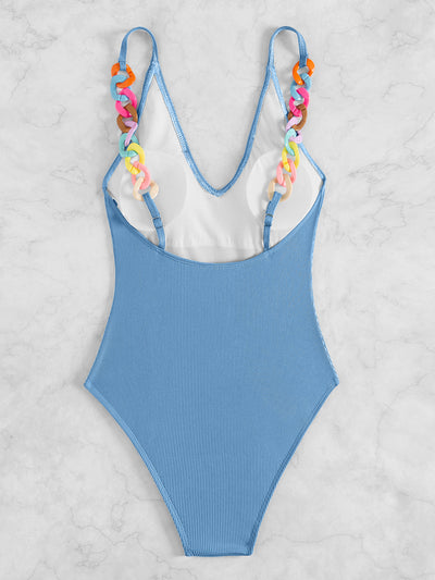 Deep V Conjoined Color Jewelry Beach Bikini