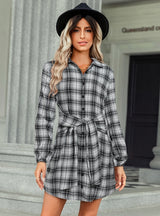 Plaid Waist Shirt Long Sleeve Dress