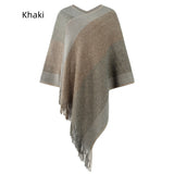 Striped Colored Cloak Tassel Knitted Scarf Shawl