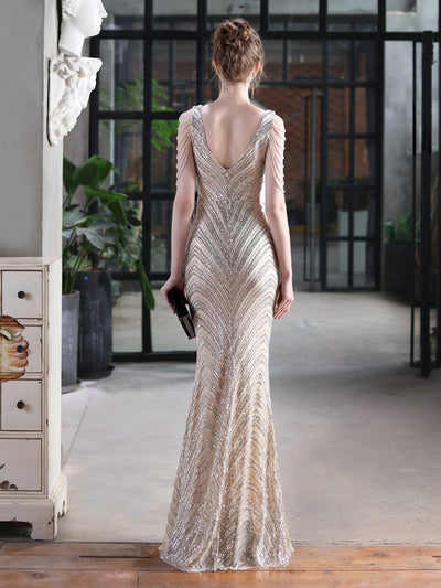 Mermaid V-neck Sequins Beading Party Dress