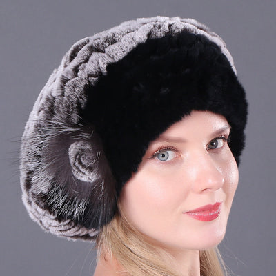 Women Rex Hat Fur Braided Beret