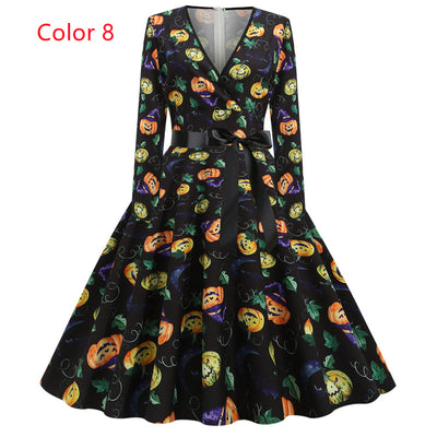 Long Sleeve V-neck Slim Print Dress