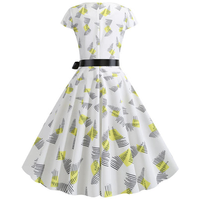 Retro Short Sleeve Printed Round Neck Dress