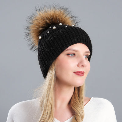 Rabbit Hair Blended Pearl Knitted Hat