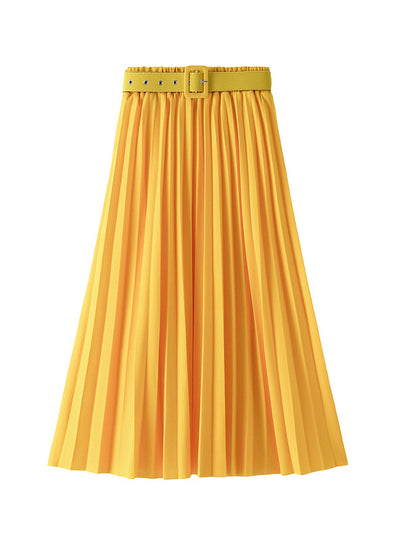 Elastic Waist Long Versatile Pleated Skirt