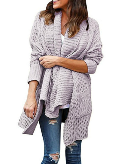 Sweater Cardigan Loose Irregular Lapel Double Bag
