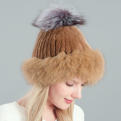 Warm Winter Fox Fur Hat Fox Fur Ball Hat