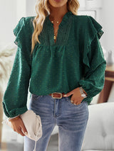 Lotus Leaf Lantern Sleeve Lace Stitching Top