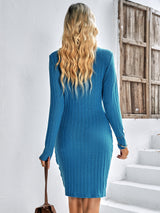 Long Sleeve Round Neck Solid Color Slim Dress