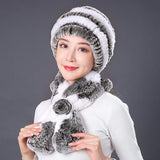 Rabbit Fur Hat Winter Rabbit Hat Scarf Set