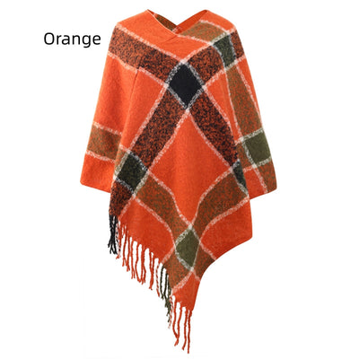 Contrasting Striped Cloak Fringed Scarf Shawl