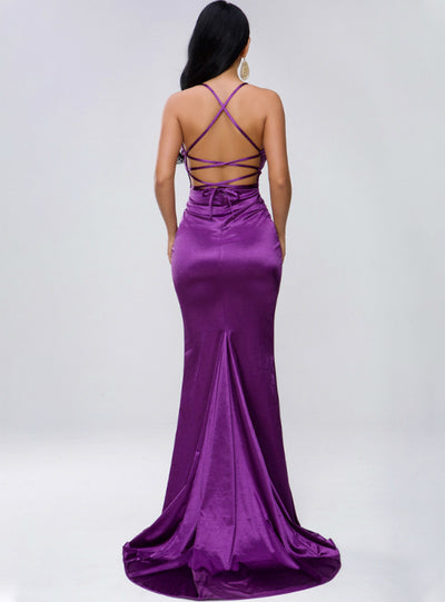 Sexy V-neck Solid Color Sling Backless Prom Dress
