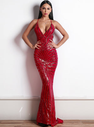Sexy Mermaid Sequins Party Evening Dress Gown
