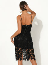 Sexy Elegant Black Spagehtti Straps Sling Lace Dress