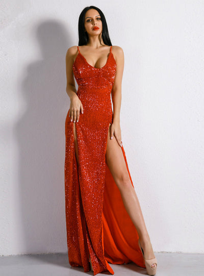 Sexy V-neck Backless Summer Sequined Dress
