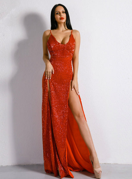 Sexy V-neck Backless Summer Sequined Dress