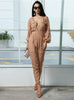 Deep V-neck Long Sleeve Button Lace Stitching Jumpsuit