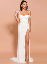 Women Sexy White Lace Party Dress With Split