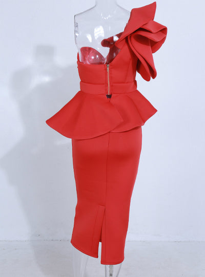 Sexy One-shouldered Flounced Party Dress