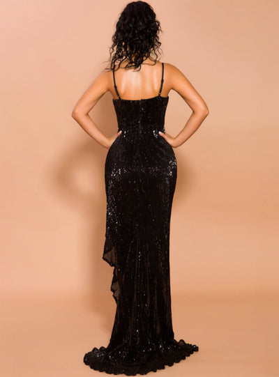 Sexy Red Sequins Spaghetti Straps Party Dress With Split