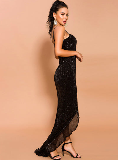 Sexy Red Sequins Spaghetti Straps Party Dress With Split