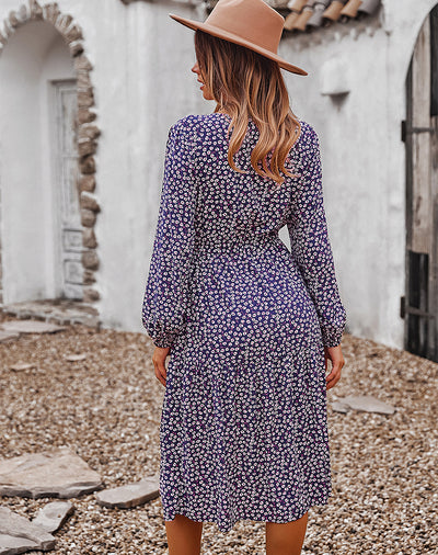 V-neck Sexy Big Swing Long Sleeve Dress