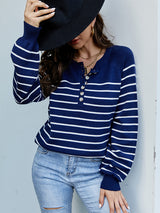 Striped Pullover Button Cardigan Sweater