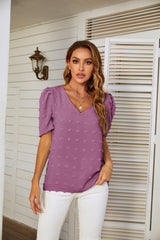 V-neck Puff Sleeve Wool Ball Chiffon Top