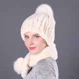 Rex Rabbit Fur Hat Scarf Winter Two-piece Set