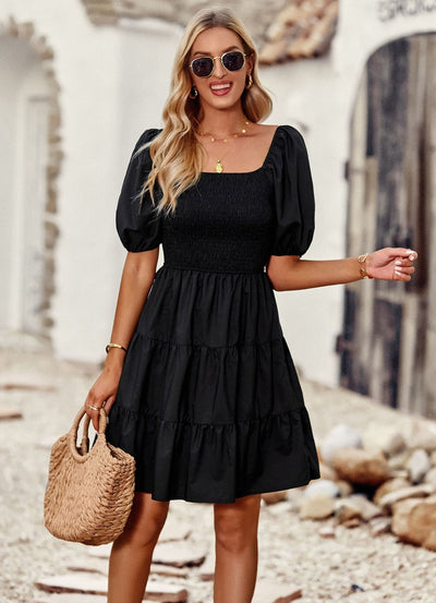 A-line Square Neck Short Sleeve Dress