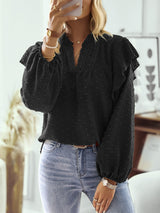 Lotus Leaf Lantern Sleeve Lace Stitching Top