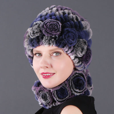 Rex Fur Warm Hat Scarf Two-piece Set