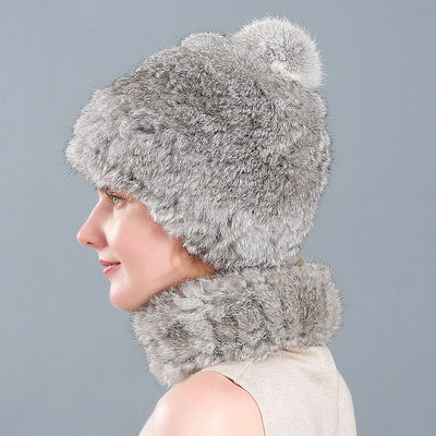Rabbit Fur Hat Winter Rabbit Fur Scarf Set