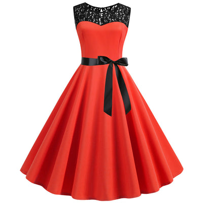 Retro Sleeveless Lace Stitching Dress