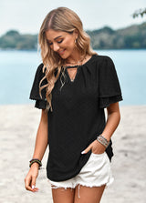 Solid Color Hollow Knit Top