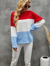 Lantern Loose Sleeve Pullover Contrast Color Sweater
