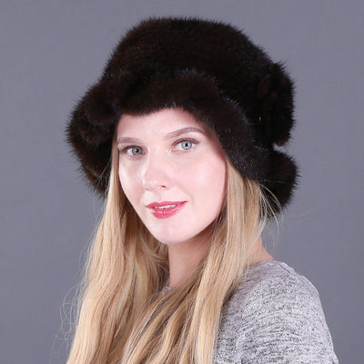 Mink Wool Woven Hat Mink Rose Hat