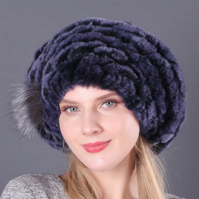 Women Rex Hat Fur Braided Beret