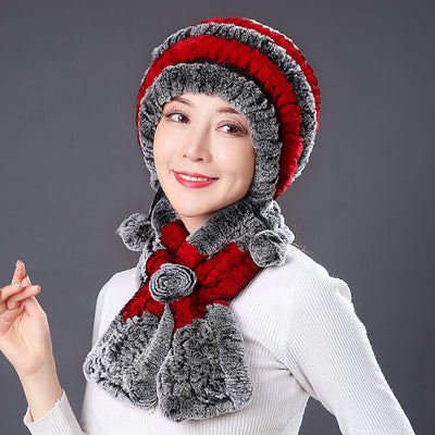 Rabbit Fur Hat Winter Rabbit Hat Scarf Set