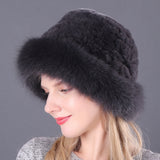 Warm Winter Fox Fur Rex Rabbit Fur Woven Hat