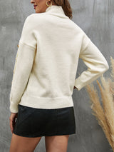 Button Coat Solid Color Half Turtle Neck Sweater