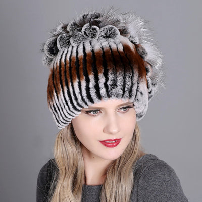 Rex Rabbit Fox Fur Hat Female Genuine Fur Caps