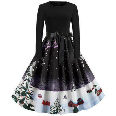 Christmas Tree Print Long Sleeve Dress