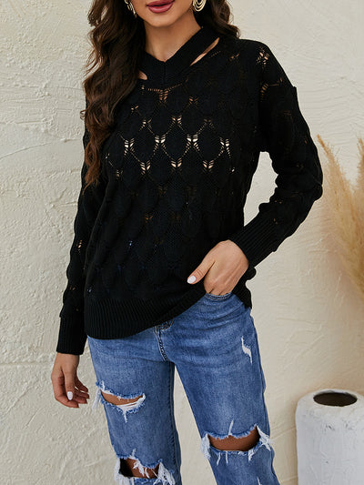 V-neck Fish-scale Hollow Sweater