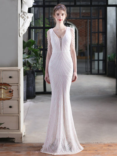 Mermaid V-neck Sequins Beading Party Dress