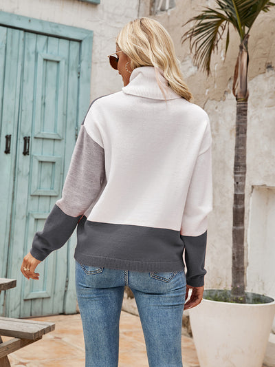 Loose Lapel Stitching Contrast Sweater