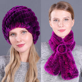 Warm Pineapple Rex Rabbit Fur Hat Scarf Set