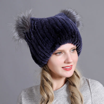 Rex Fur Hats Ladies Thicken Keep Warm